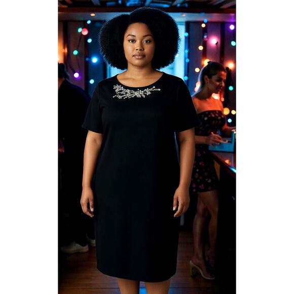 NWT Calvin Klein Black Dress w/Rhinestone Floral Spray on Bodice-Dillard's-16W - Picture 11 of 11